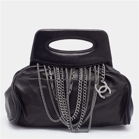 chanel leather zip clutch|Chanel clutch with chain black.